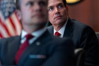 U.S. Secretary of State Marco Rubio and Defense Secretary Pete Hegseth attend a meeting with President Donald Trump in the Situation Room at the White House in Washington, D.C., U.S. June 21, 2025